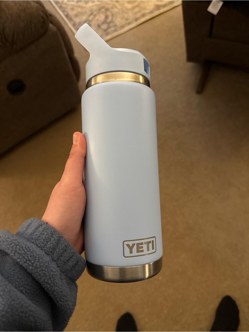 Yeti Powder Blue Insulated Bottle with Straw Cap and Stainless Accents